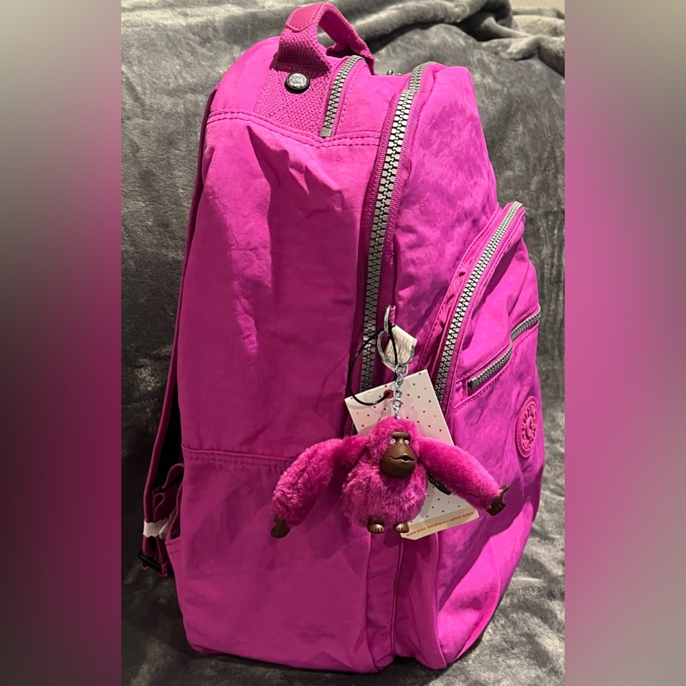 Kipling Pink Seoul Large Backpack new with tags Laptop sleeve - Picture 2 of 8